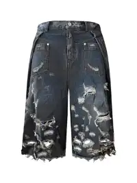 GOJOYJINNI | Ripped Pleat 3/4 Jean Shorts