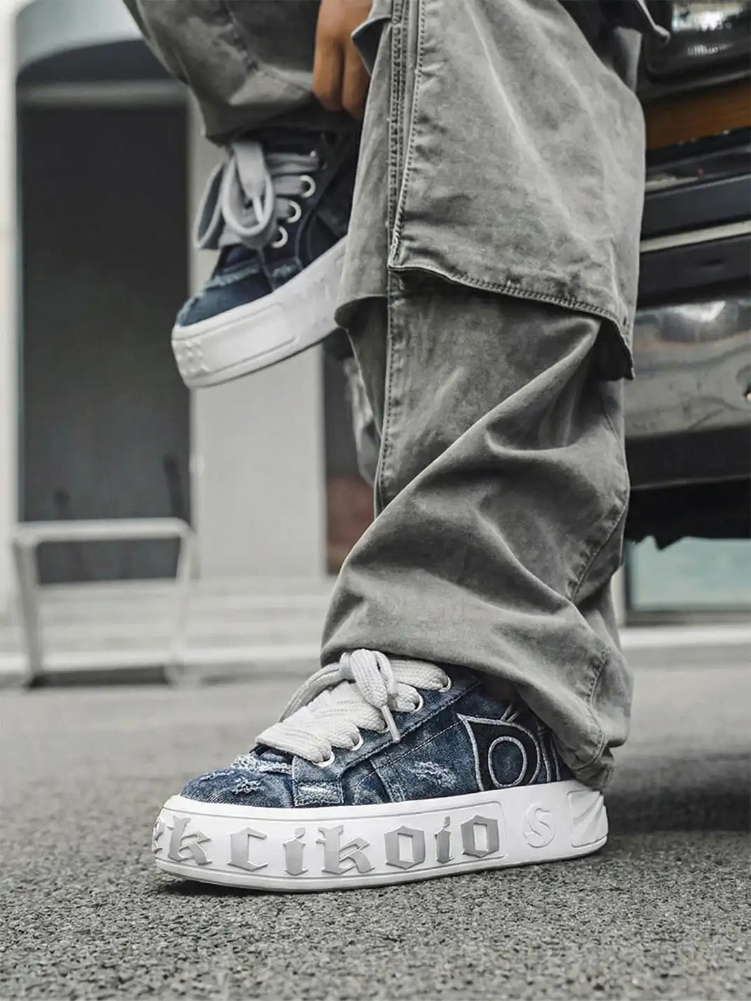 SALAXI | "OWL 2.0" Ripped Denim Skate Sneaker
