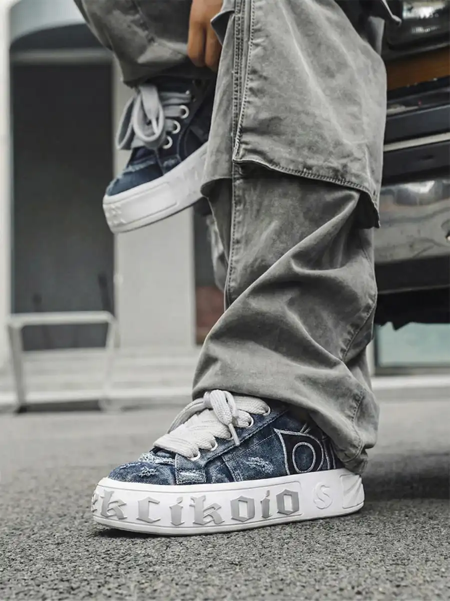 SALAXI | "OWL 2.0" Ripped Denim Skate Sneaker - 2