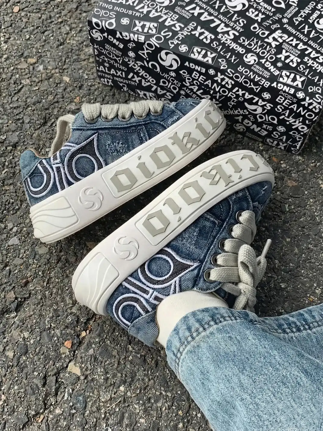 SALAXI | "OWL 2.0" Ripped Denim Skate Sneaker