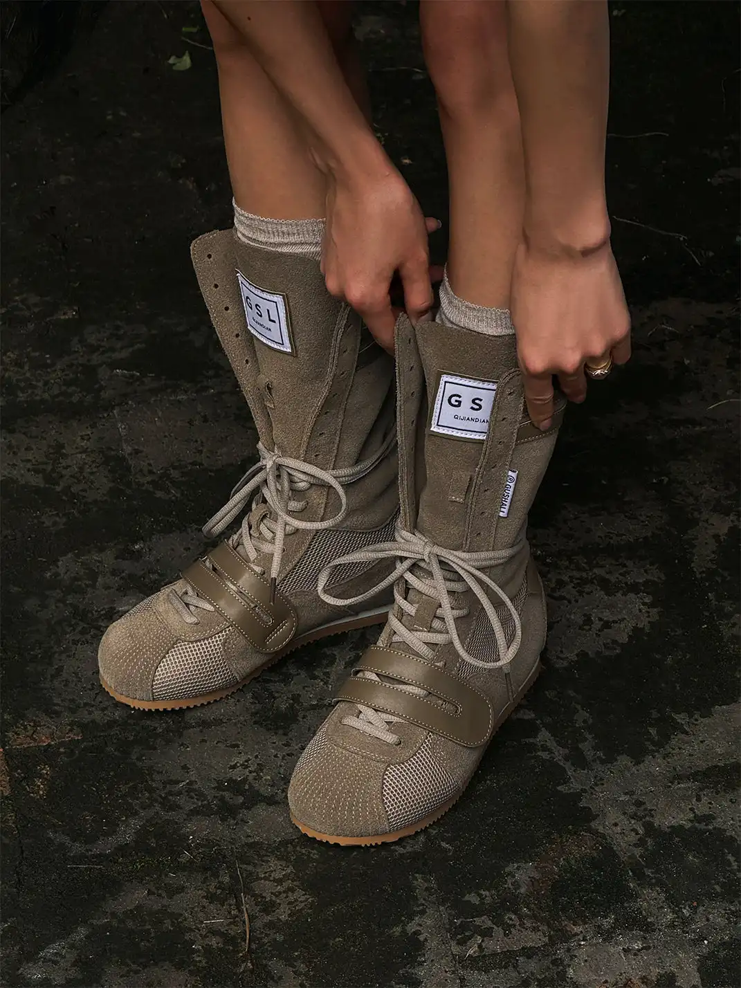 GSL | "Knockout Pro2.0" Hybrid Velcro Boxing Trainer Boots-Khaki