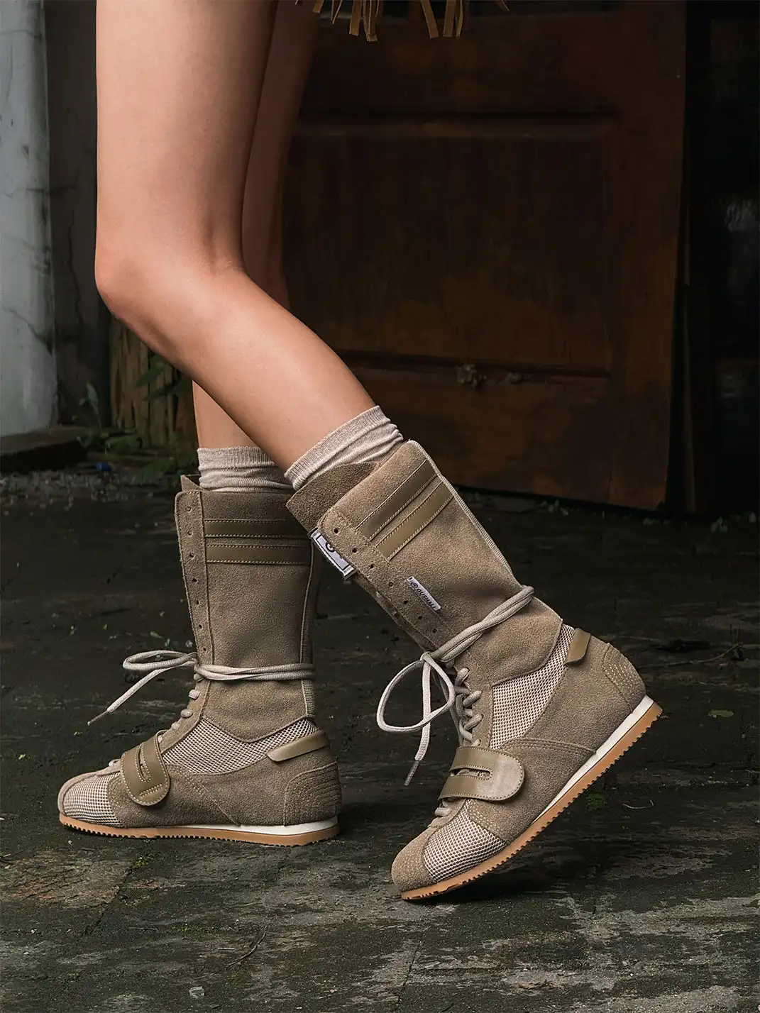 GSL | "Knockout Pro2.0" Hybrid Velcro Boxing Trainer Boots-Khaki