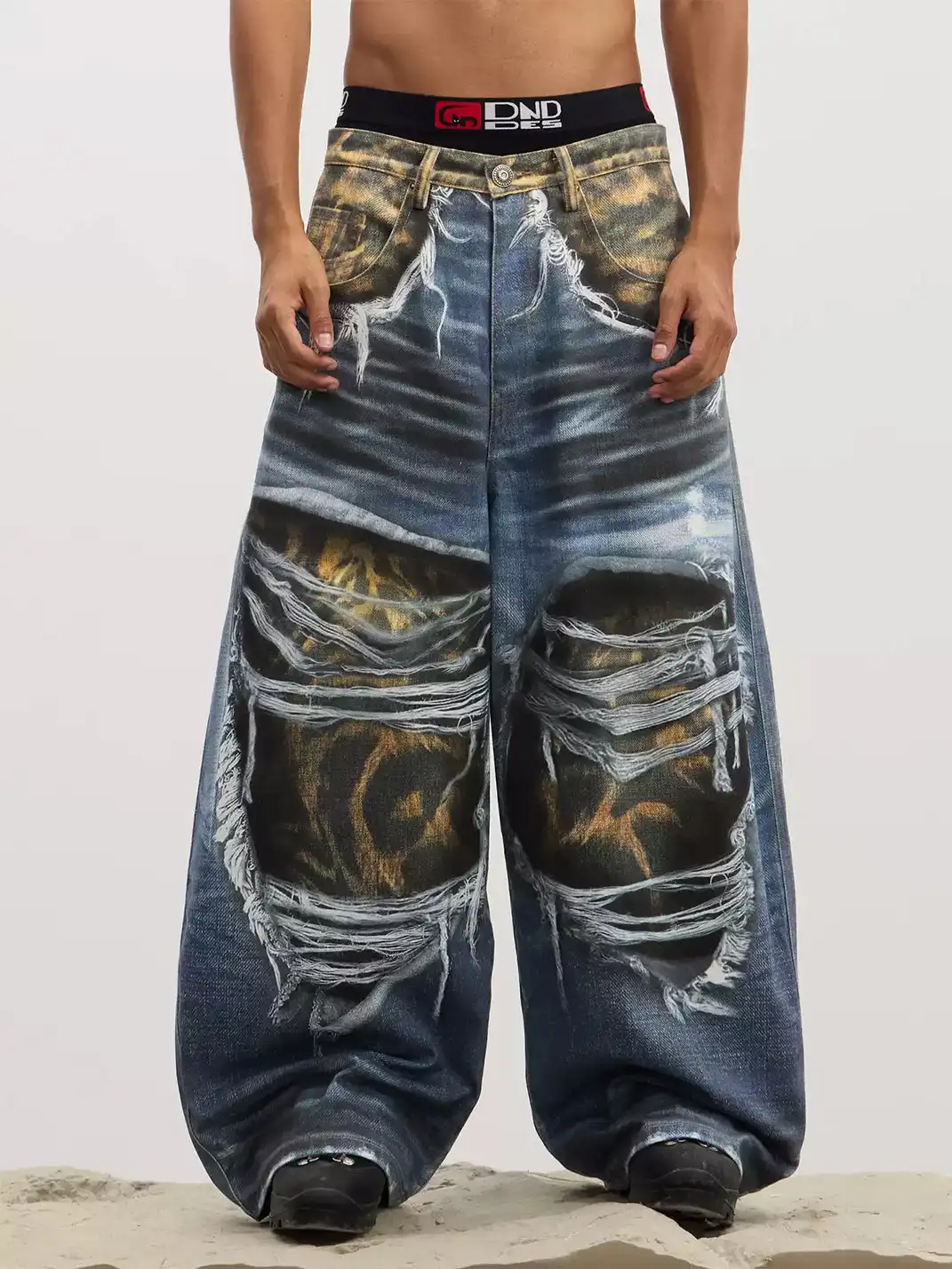 DND4DES | Ripped Leopard Print Baggy Jeans