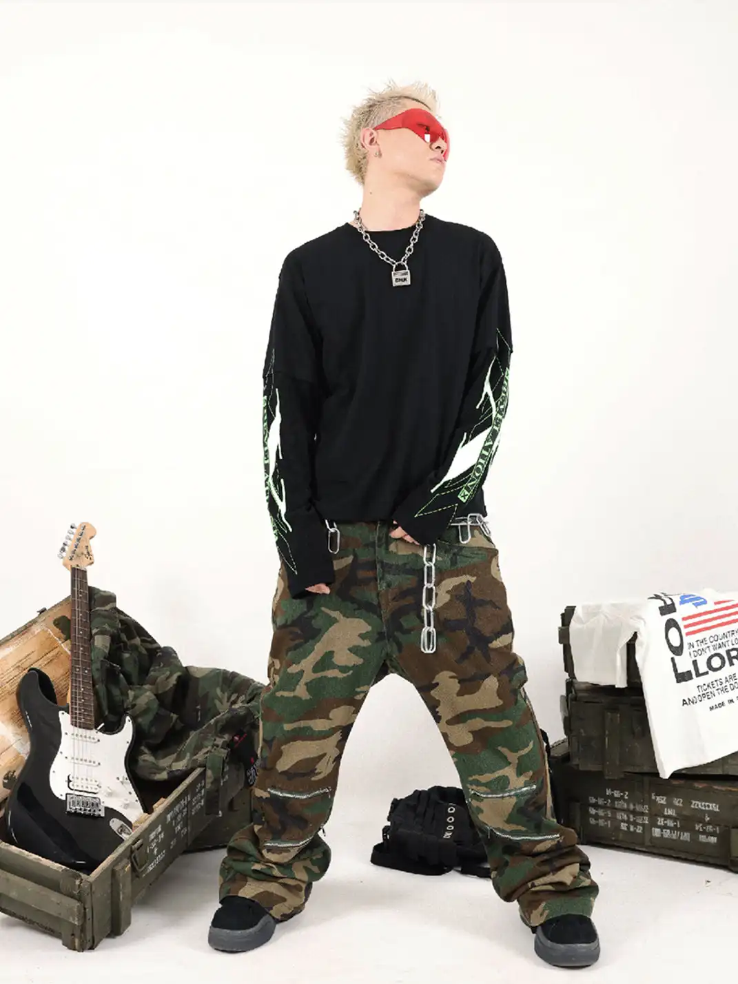 GMK | Zippered Camo Bell Bottom Pants