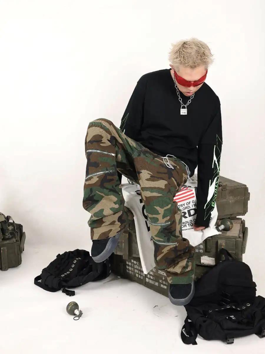 GMK | Zippered Camo Bell Bottom Pants - 2