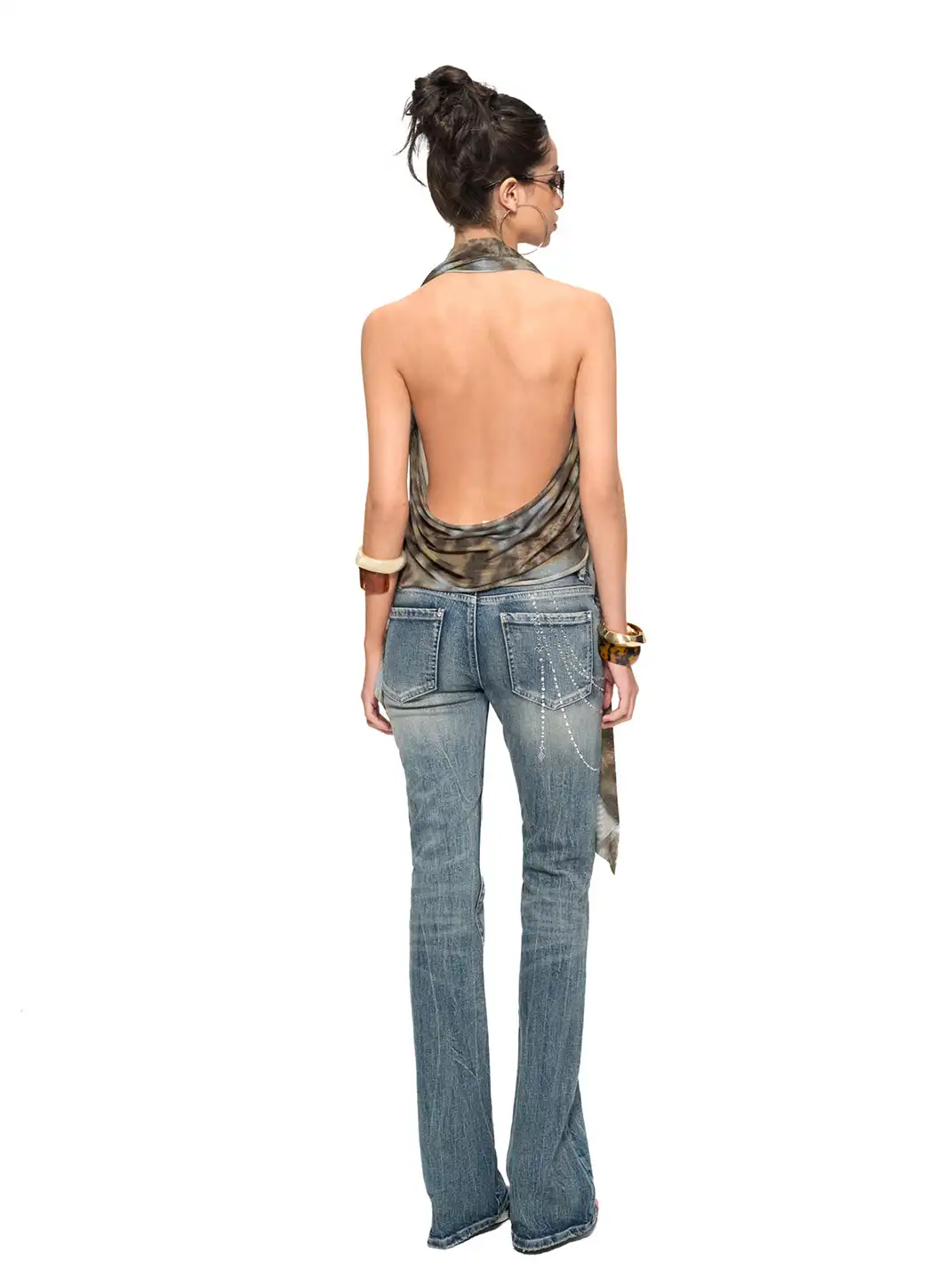 JYOSEI | Blue Leopard Drape Halter Top