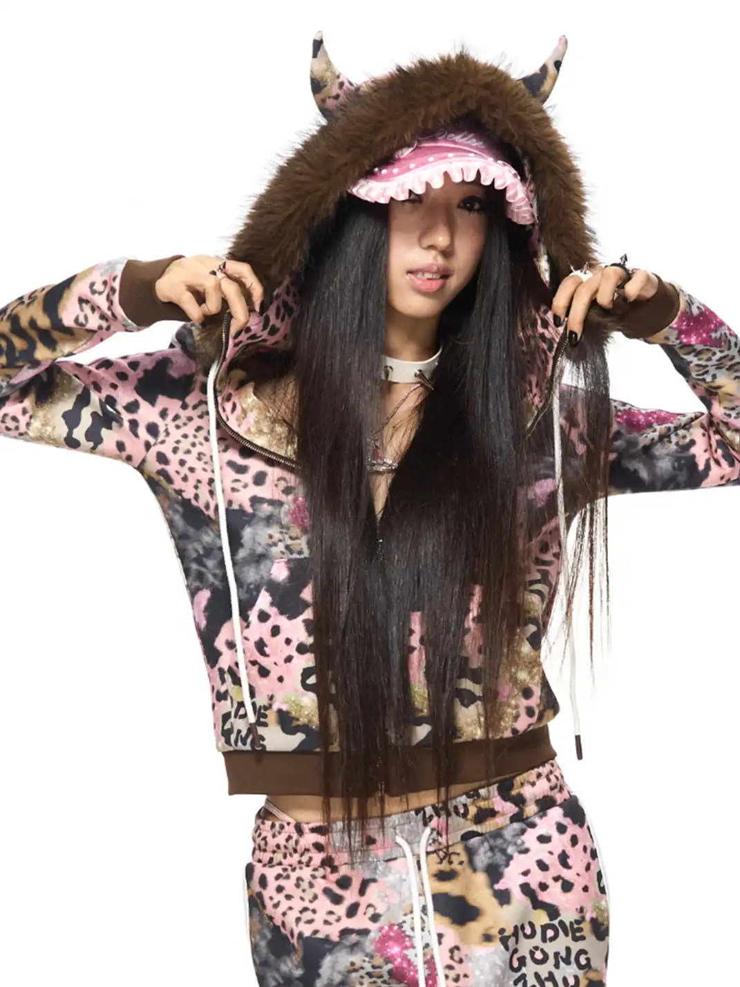 HUDIEGONGZHU | Animal Print Devil Horn Set