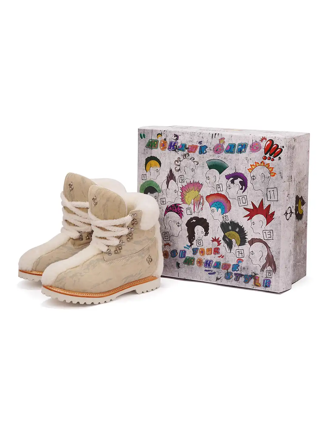 LE LOSANGE | "MOHAWK" Fleece Work Boots-Beige