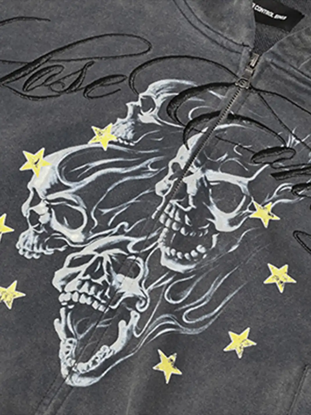 LCE | Distressed Skull Zip Up Hoodie
