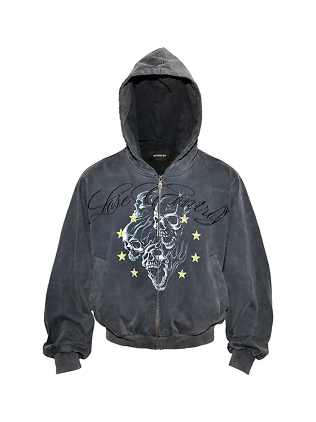 LCE | Distressed Skull Zip Up Hoodie