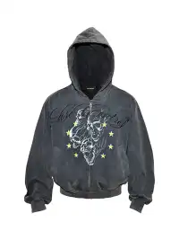 LCE | Distressed Skull Zip Up Hoodie