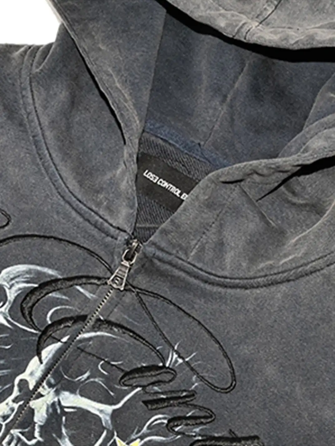 LCE | Distressed Skull Zip Up Hoodie