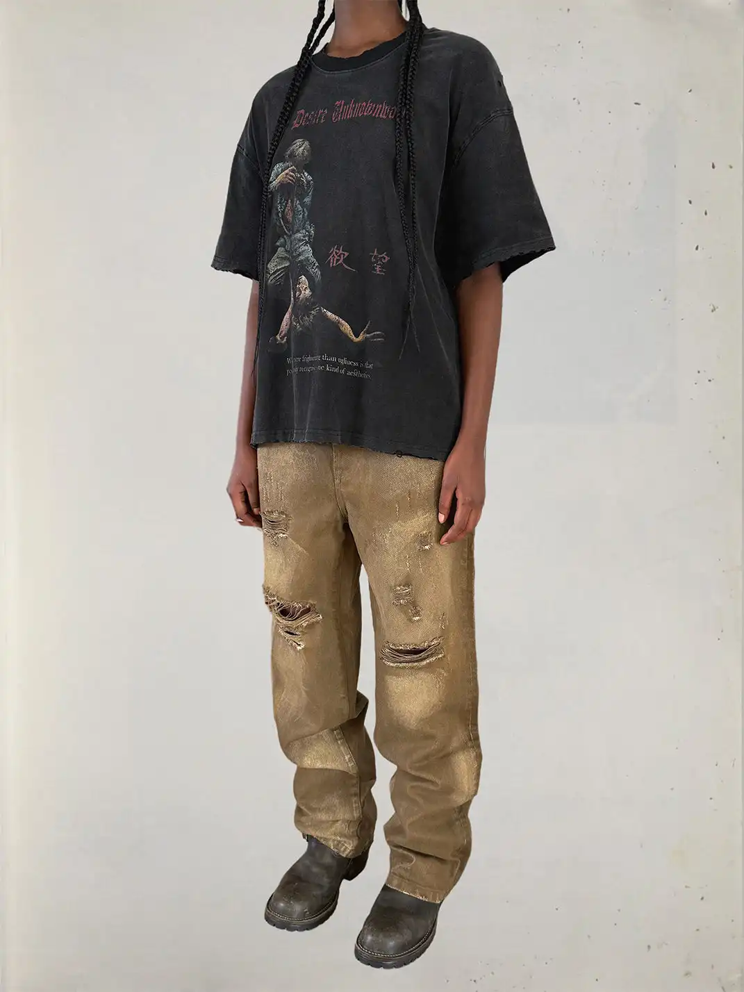 UNKNOWNWORLD | Distressed Mud Dye Jeans