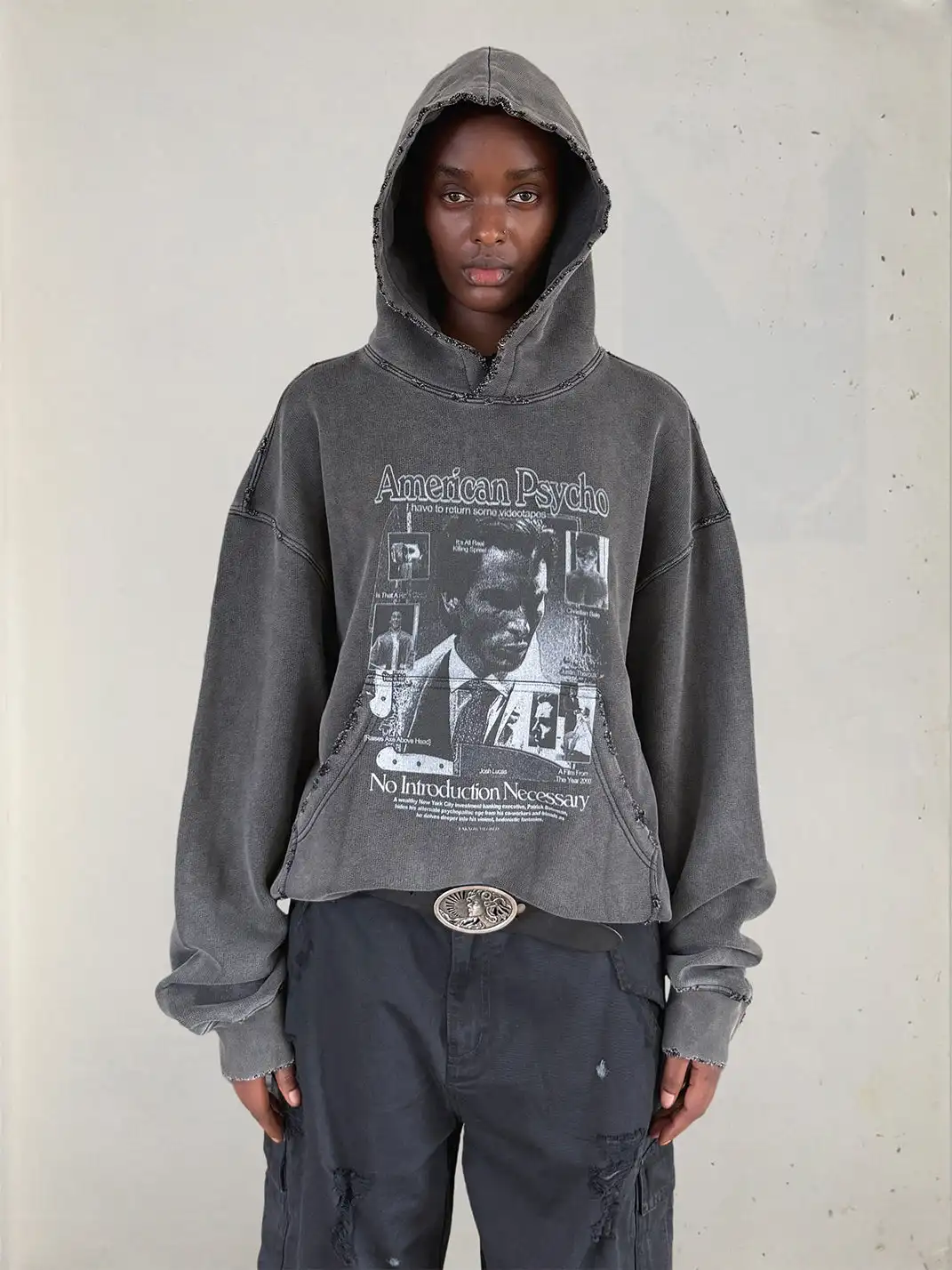 UNKNOWNWORLD | "AMERICAN PSYCHO" Distressed Hoodie