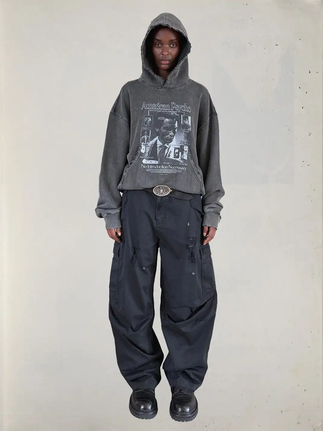 UNKNOWNWORLD | "AMERICAN PSYCHO" Distressed Hoodie
