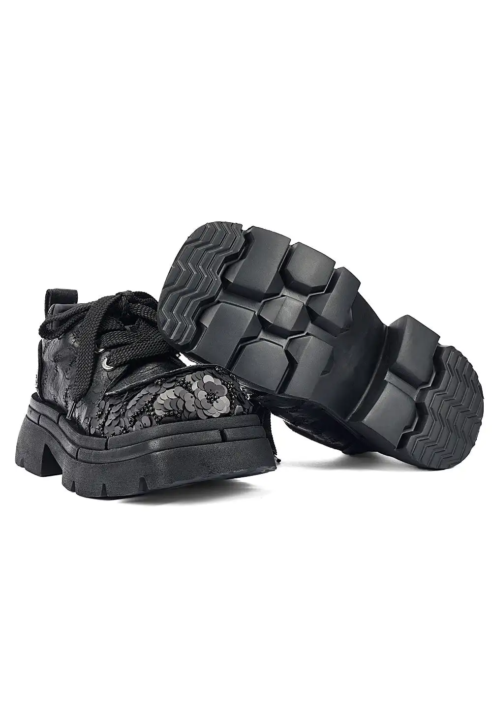 NEXT IMPULSIVE丨"Nocturne Bloom" Sequin Lace-up Shoes