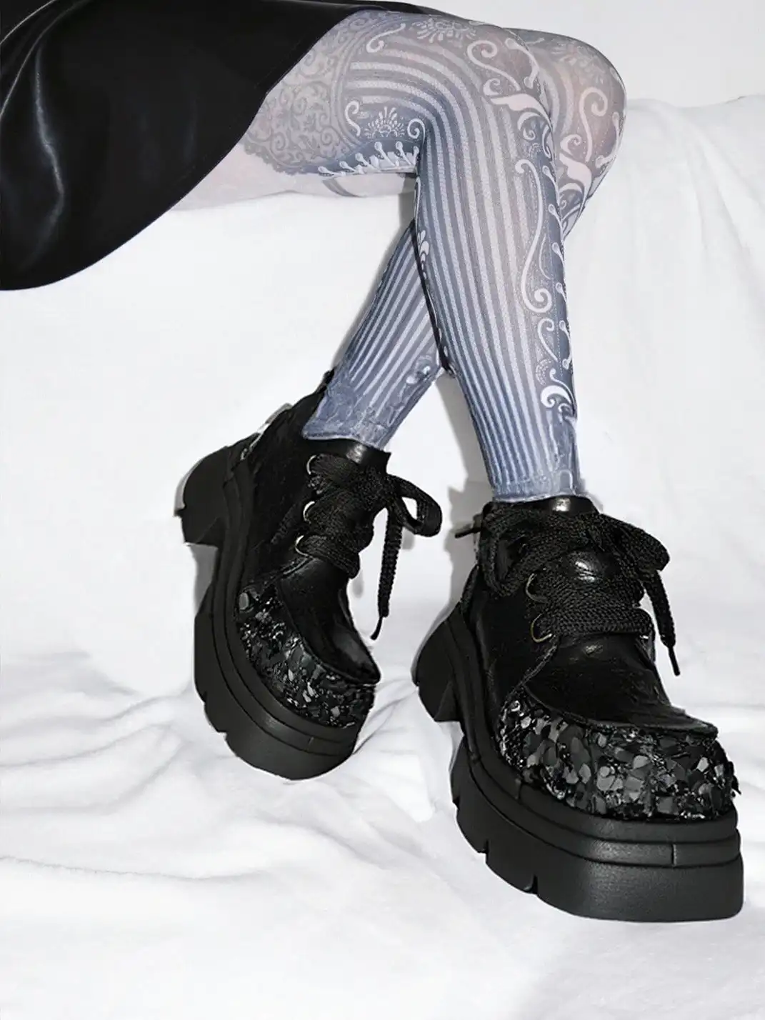 NEXT IMPULSIVE丨"Nocturne Bloom" Sequin Lace-up Shoes