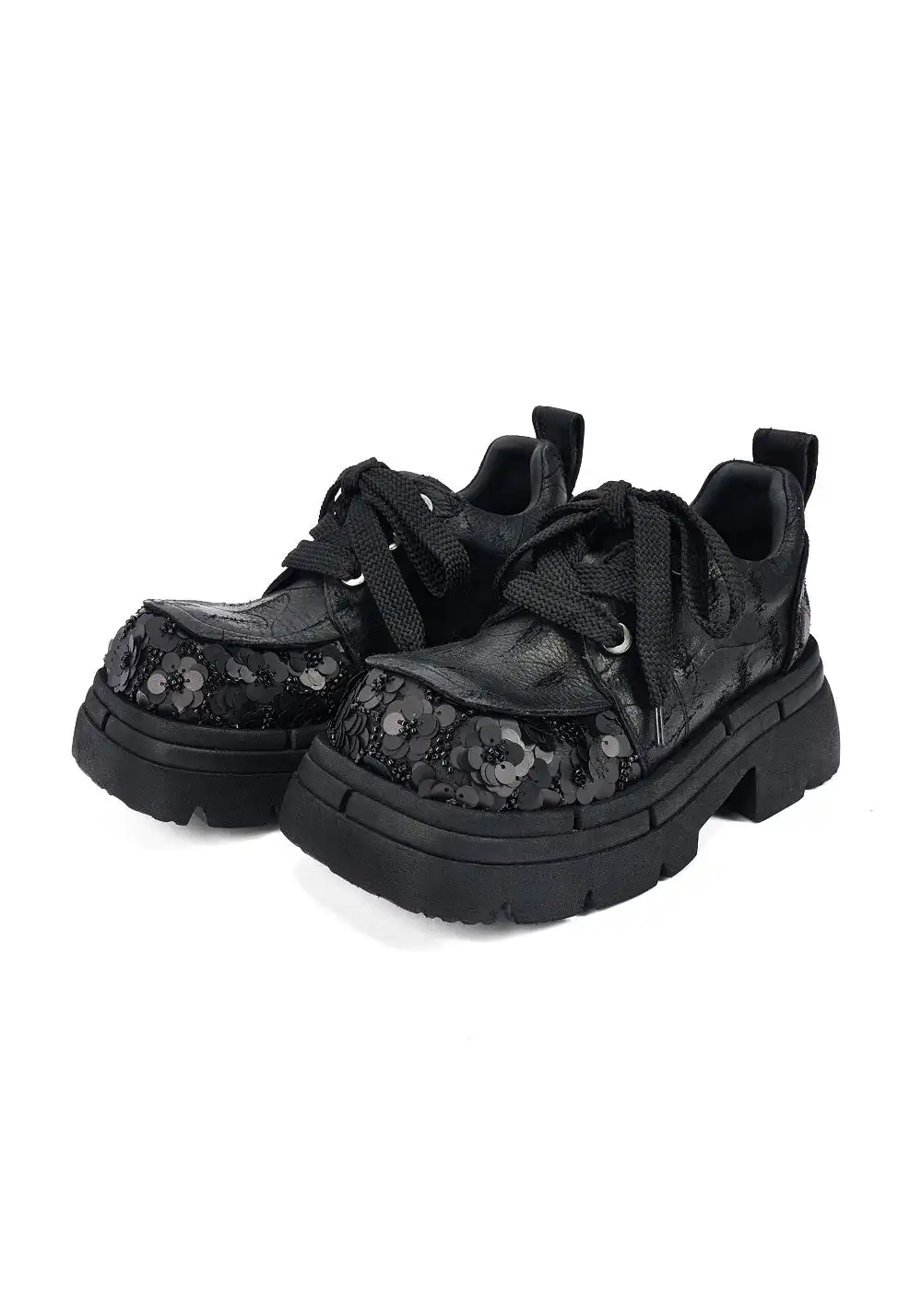 NEXT IMPULSIVE丨"Nocturne Bloom" Sequin Lace-up Shoes