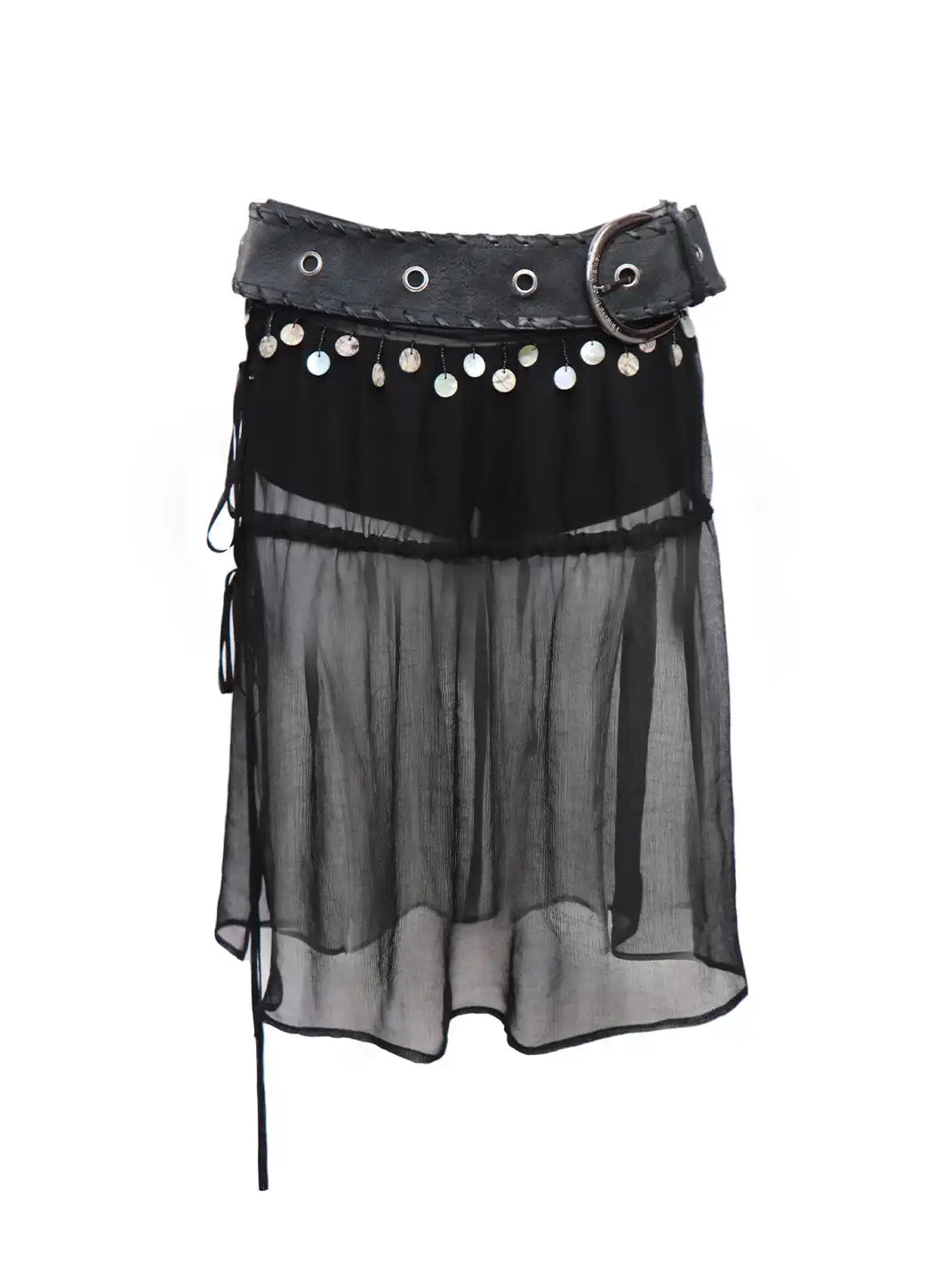 Flowers birds Market | Detachable Shell & Sheer Panel Denim PU Shorts