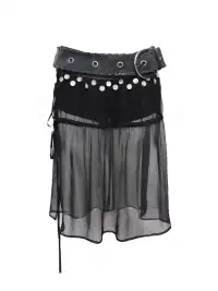 Flowers birds Market | Detachable Shell & Sheer Panel Denim PU Shorts