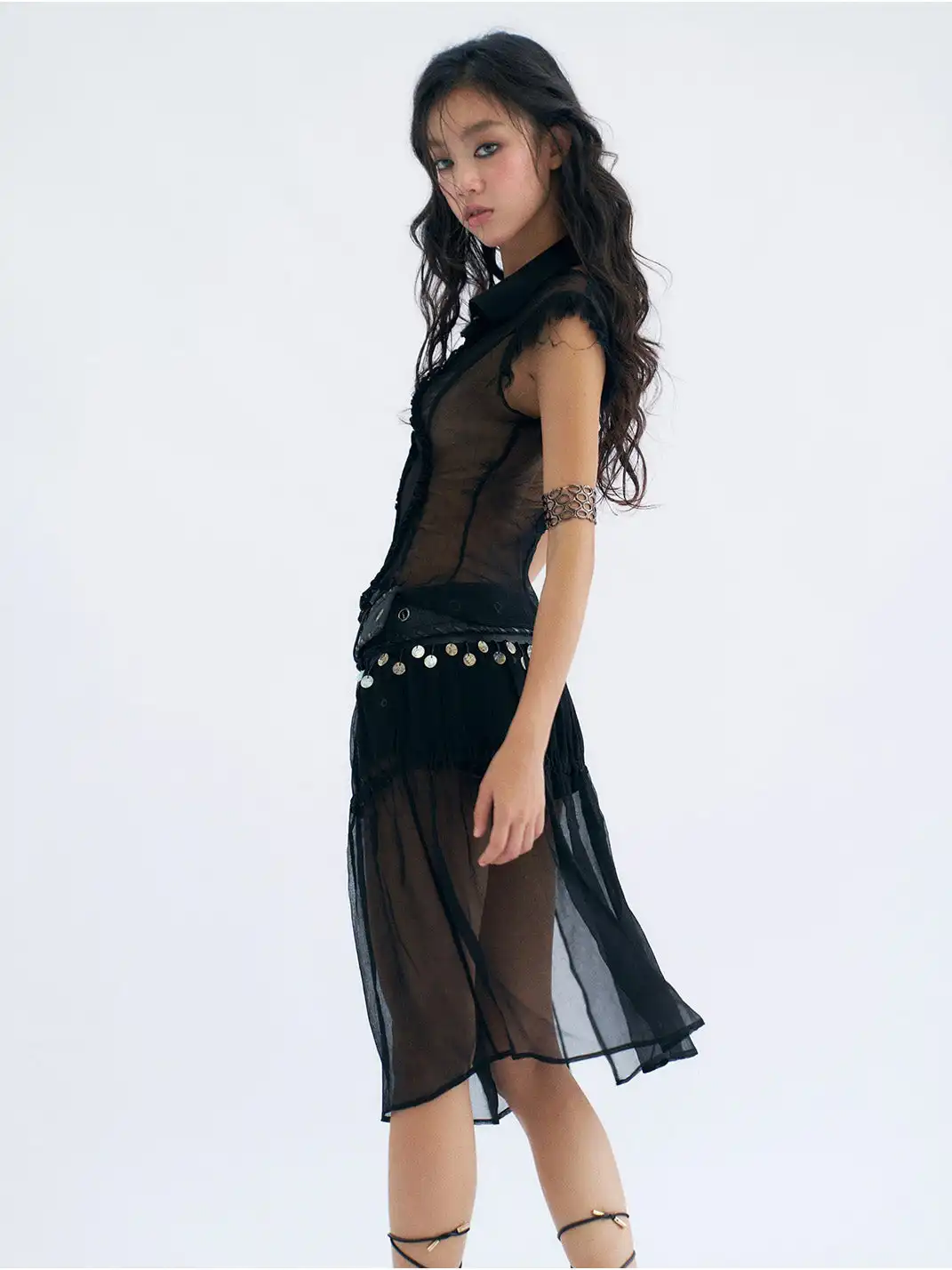 Flowers birds Market | Detachable Shell & Sheer Panel Denim PU Shorts
