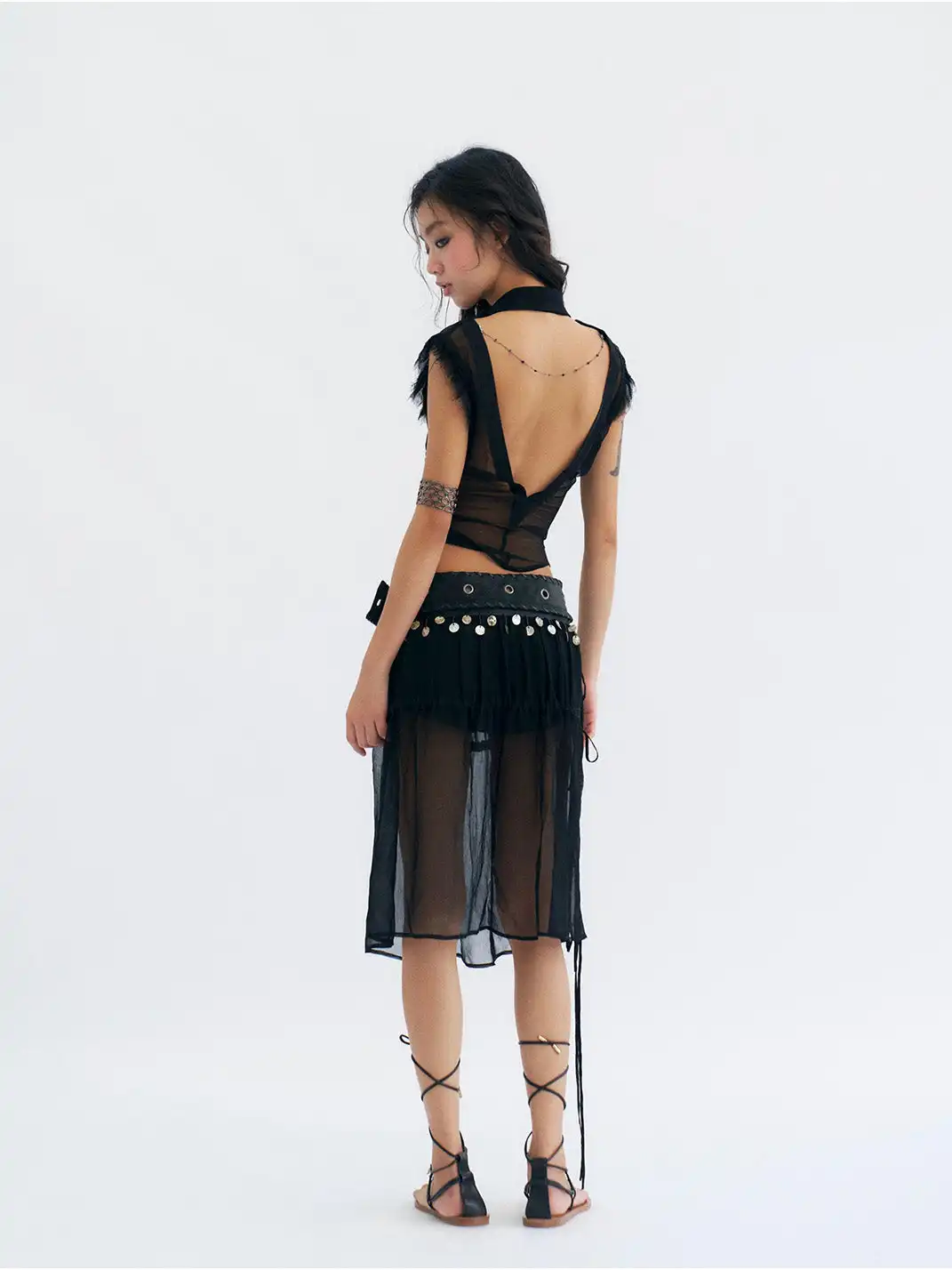 Flowers birds Market | Detachable Shell & Sheer Panel Denim PU Shorts