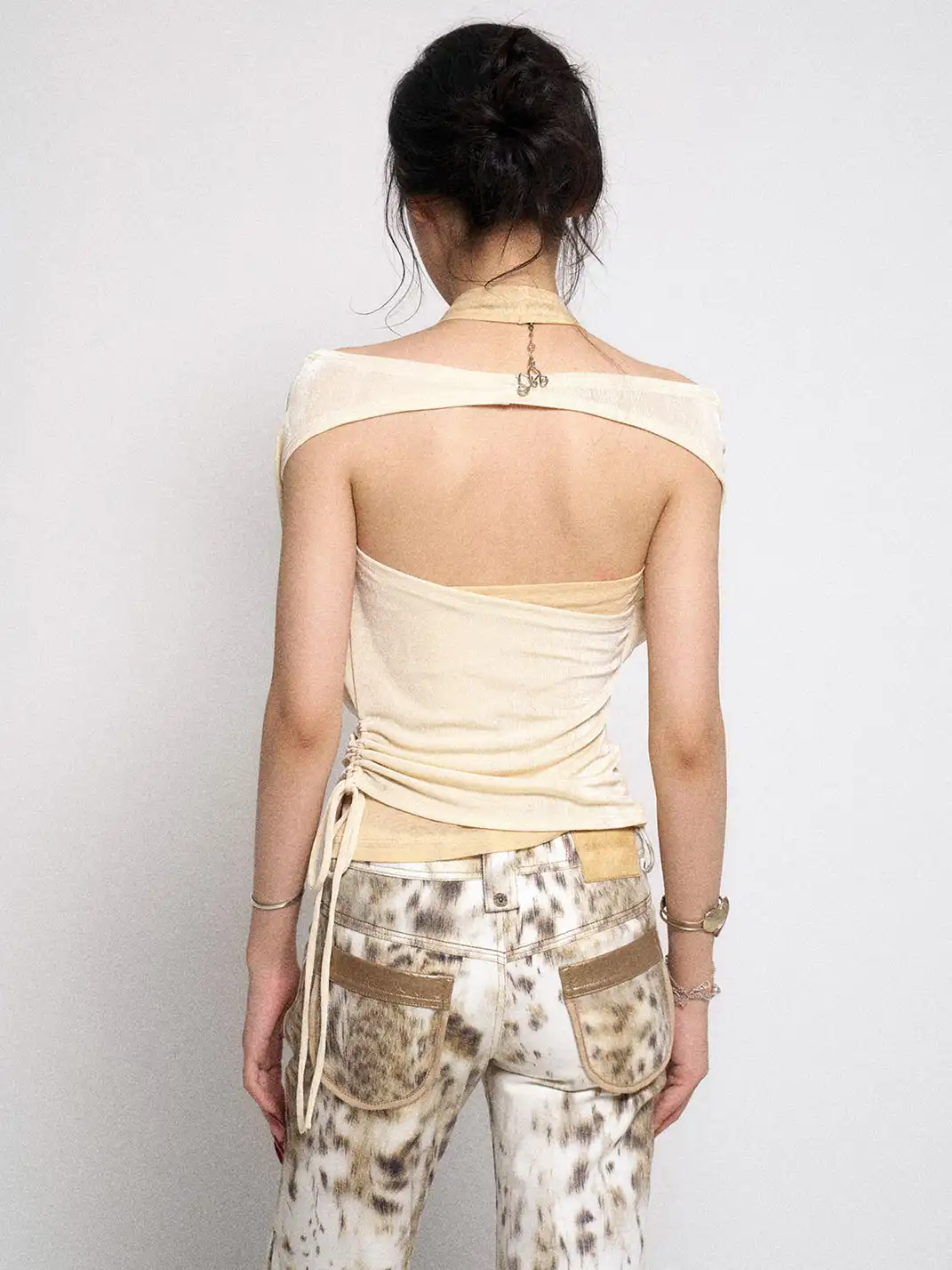 Flowers birds Market | Ombre Leopard Denim PU Belted Slim Shorts