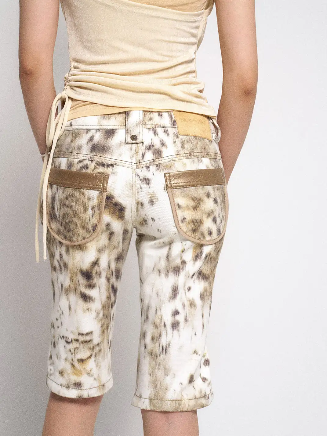 Flowers birds Market | Ombre Leopard Denim PU Belted Slim Shorts