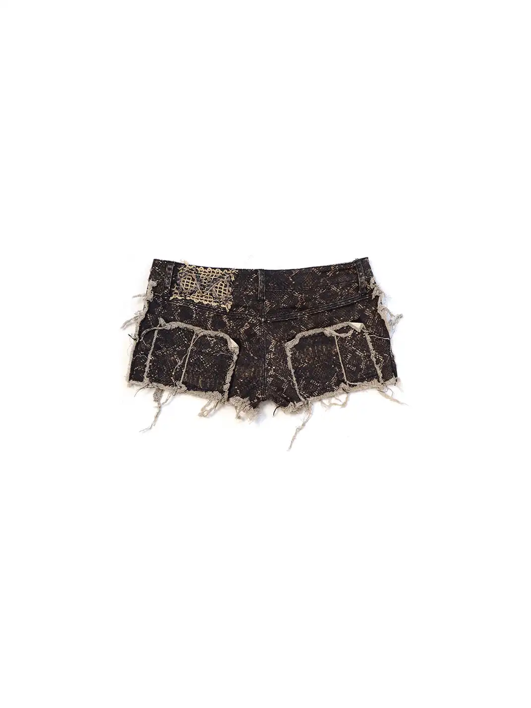 Flowers birds Market | Black & Gold Snake Print Distressed Low Rise Cutoff Shorts