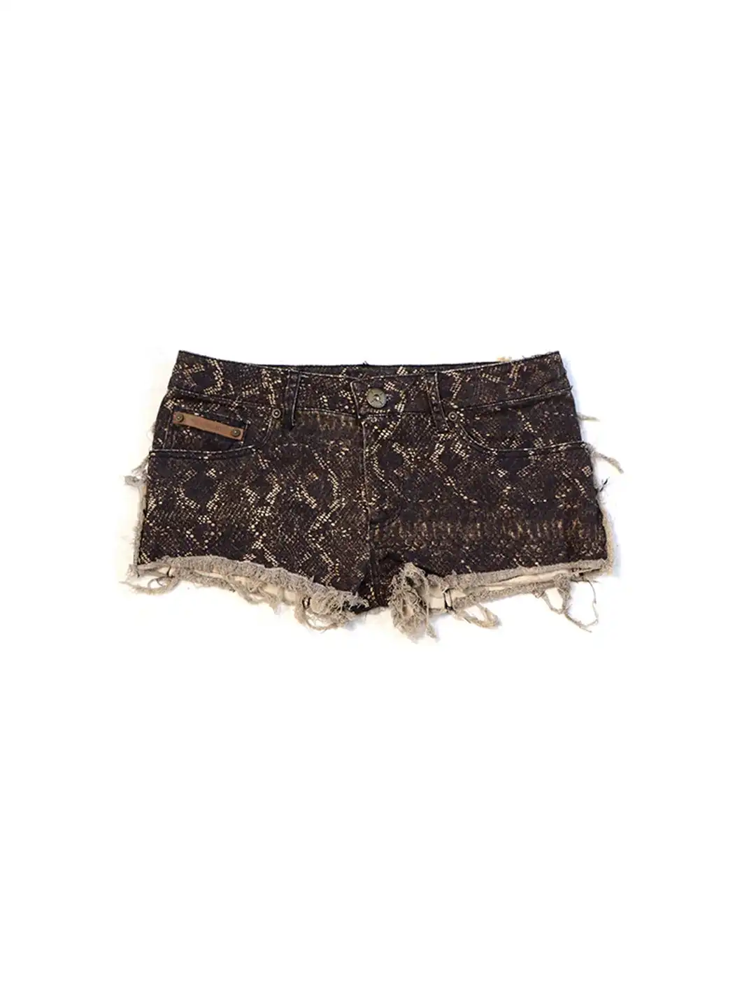 Flowers birds Market | Black & Gold Snake Print Distressed Low Rise Cutoff Shorts