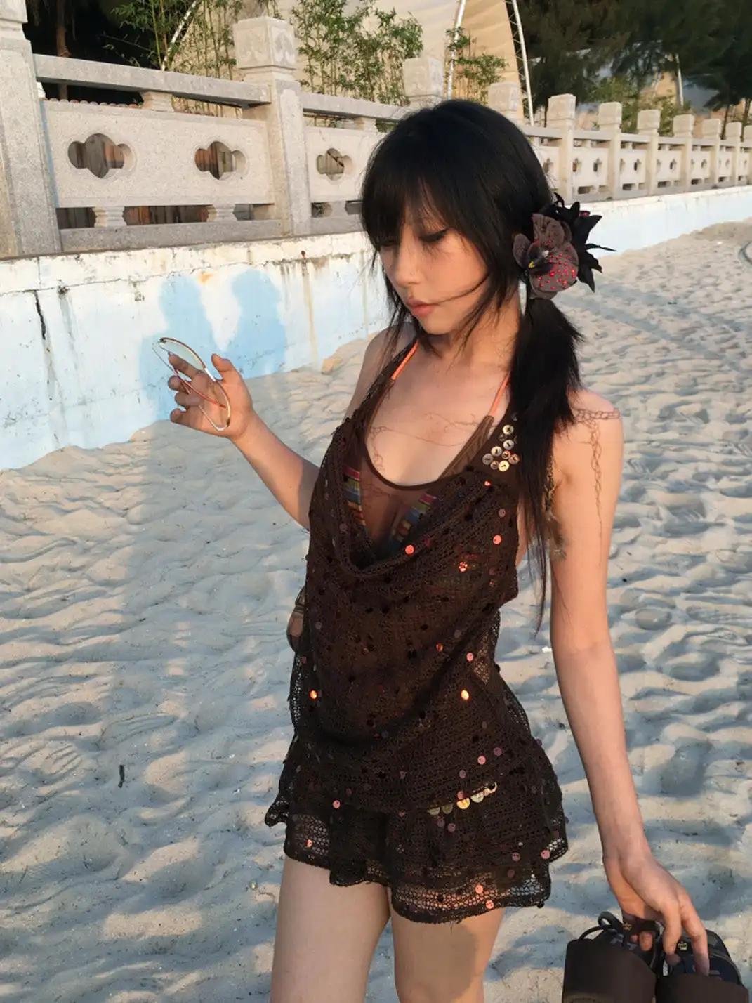 Flowers birds Market | Y2K Halter Sequin Layered Mini Dress
