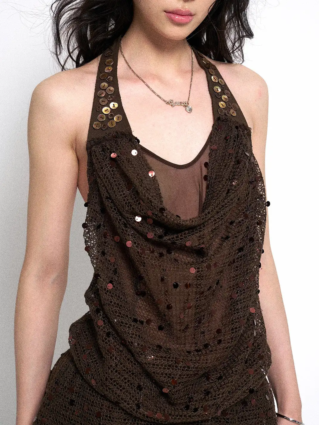 Flowers birds Market | Y2K Halter Sequin Layered Mini Dress