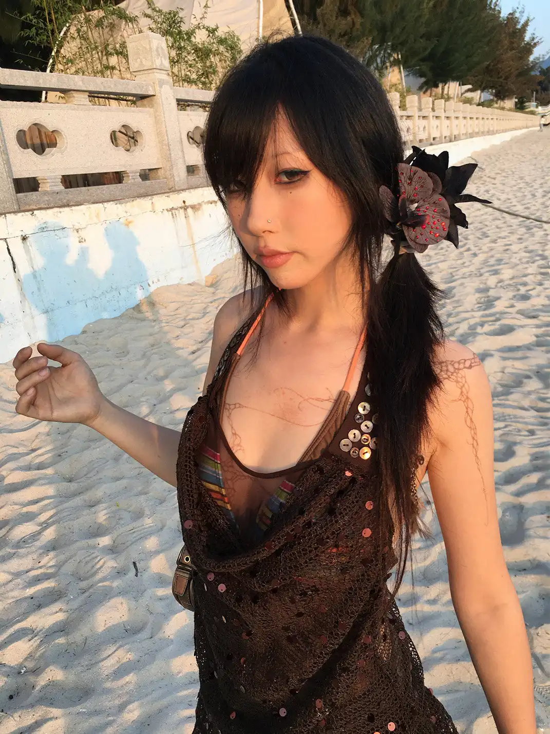 Flowers birds Market | Y2K Halter Sequin Layered Mini Dress