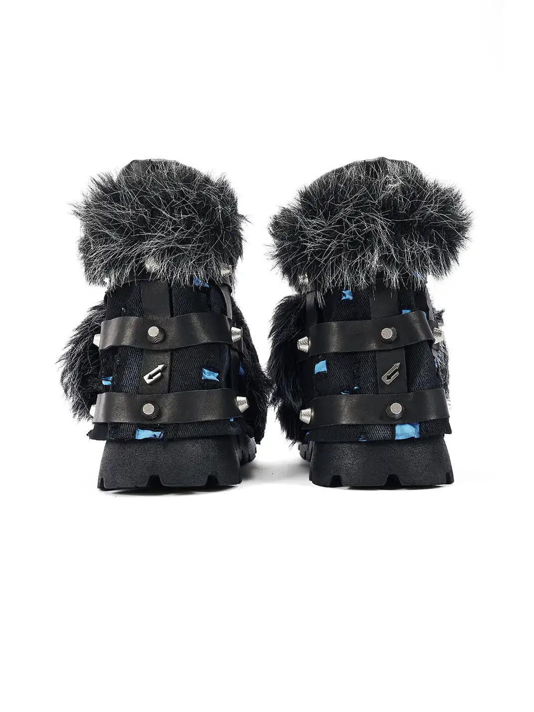 NEXT IMPULSIVE丨"Iron-Heart" Faux Fur Patchwork Boots - Black