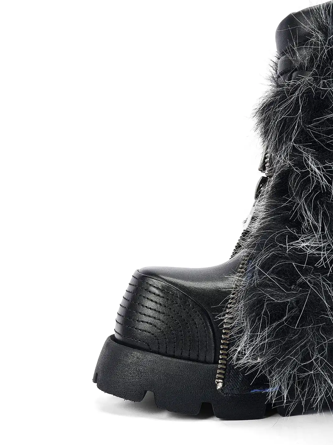 NEXT IMPULSIVE丨"Iron-Heart" Faux Fur Patchwork Boots - Black