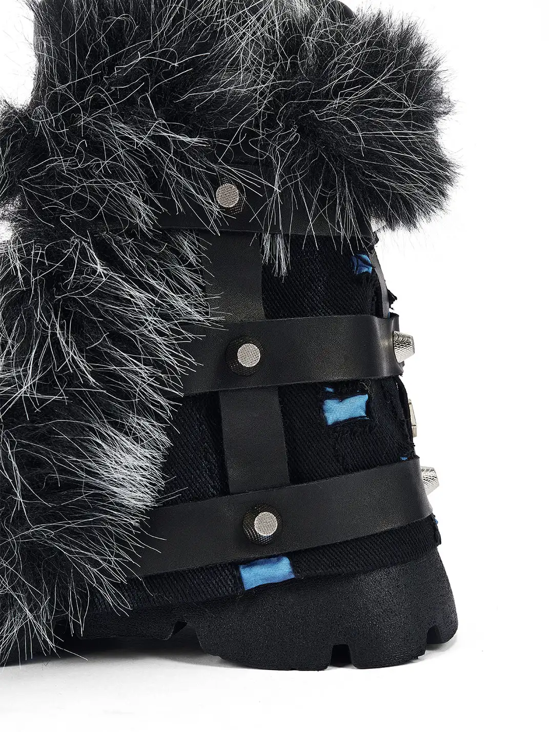 NEXT IMPULSIVE丨"Iron-Heart" Faux Fur Patchwork Boots - Black