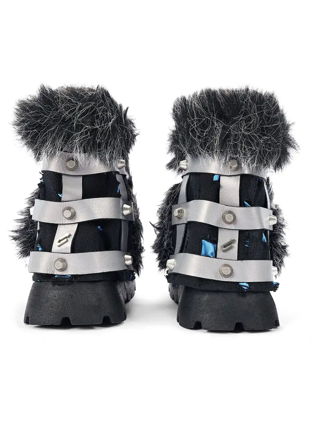 NEXT IMPULSIVE丨"Iron-Heart" Faux Fur Patchwork Boots - Silver