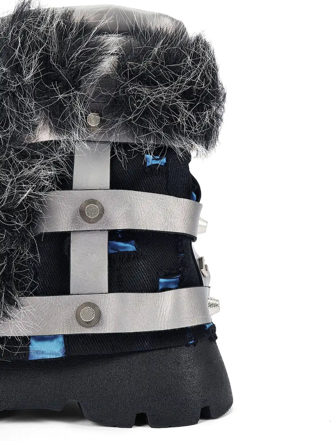 NEXT IMPULSIVE丨"Iron-Heart" Faux Fur Patchwork Boots - Silver