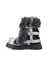 NEXT IMPULSIVE丨"Iron-Heart" Faux Fur Patchwork Boots - Silver