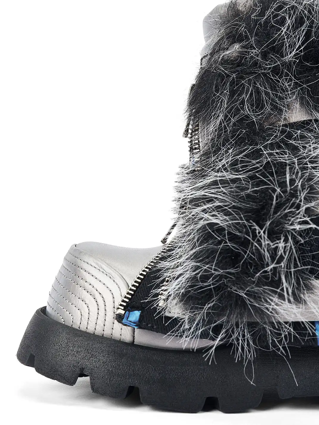 NEXT IMPULSIVE丨"Iron-Heart" Faux Fur Patchwork Boots - Silver