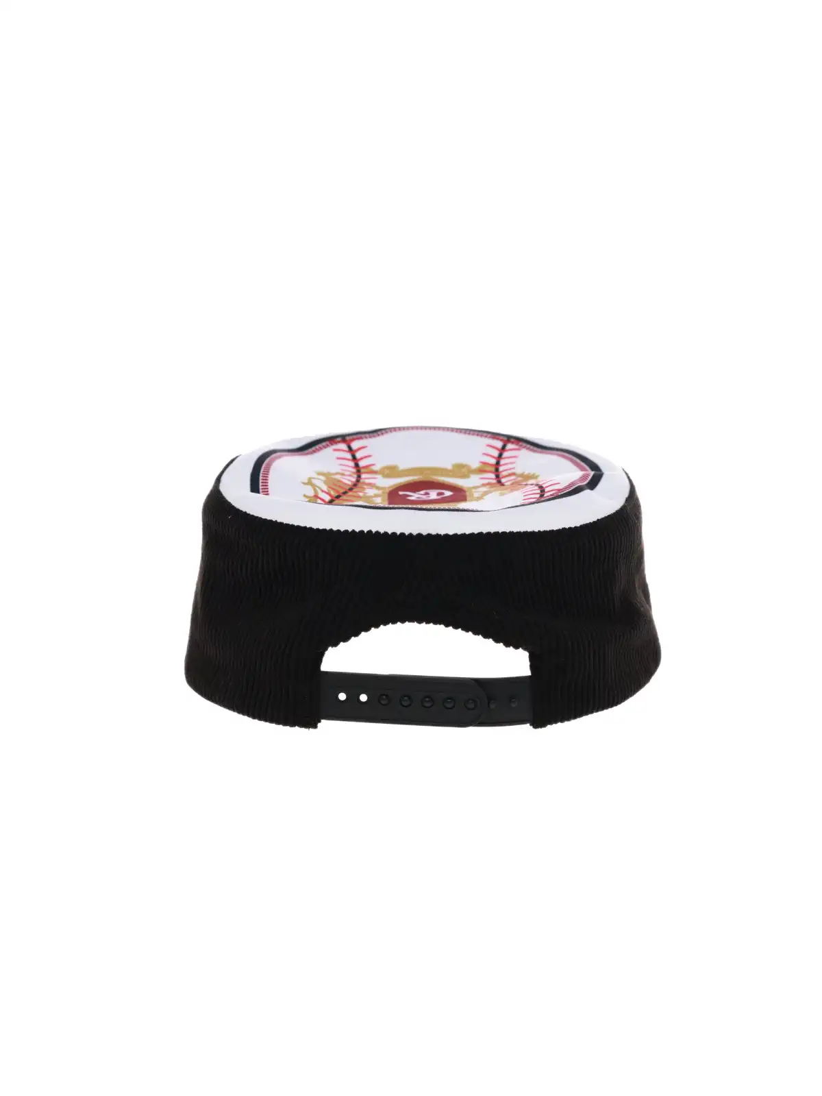 6CRAYON | Flat Top Embroidered Corduroy Patchwork Baseball Cap-Black