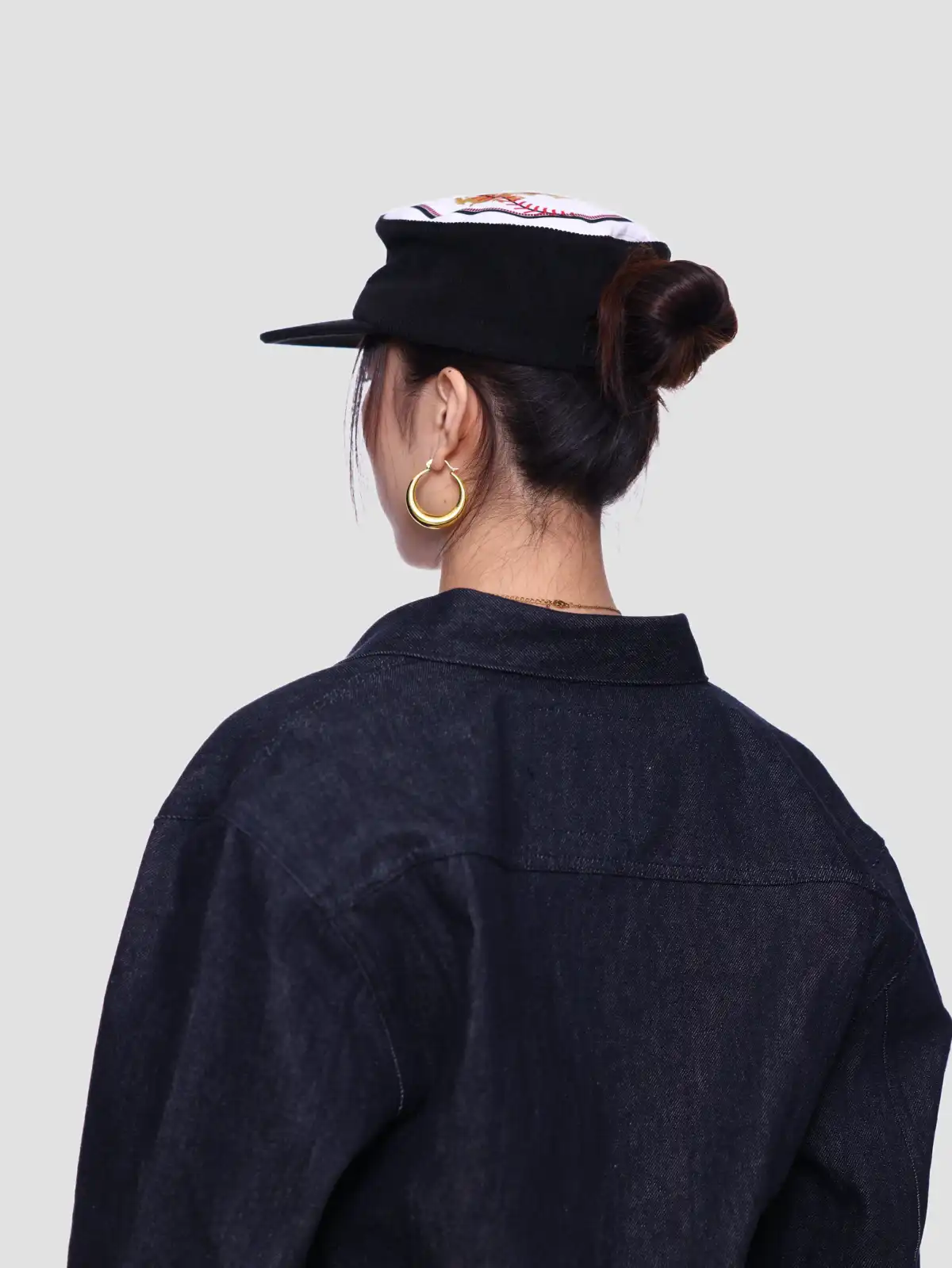 6CRAYON | Flat Top Embroidered Corduroy Patchwork Baseball Cap-Black