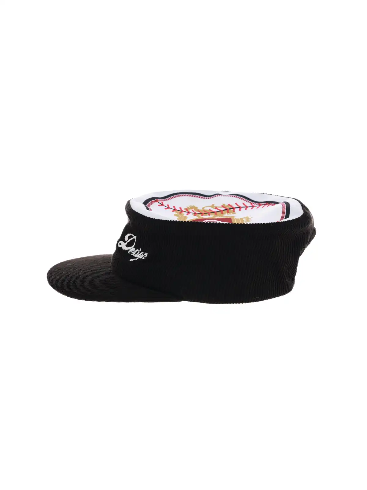 6CRAYON | Flat Top Embroidered Corduroy Patchwork Baseball Cap-Black