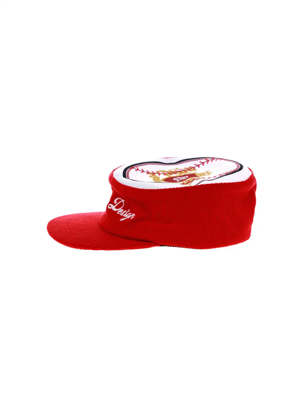 6CRAYON | Flat Top Embroidered Corduroy Patchwork Baseball Cap-Red