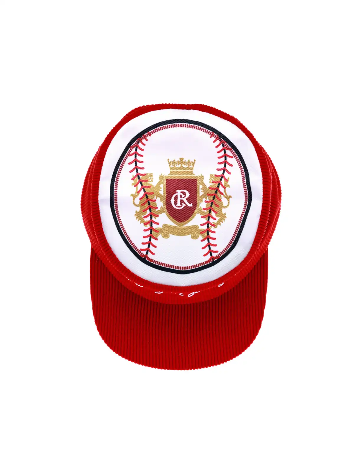 6CRAYON | Flat Top Embroidered Corduroy Patchwork Baseball Cap-Red