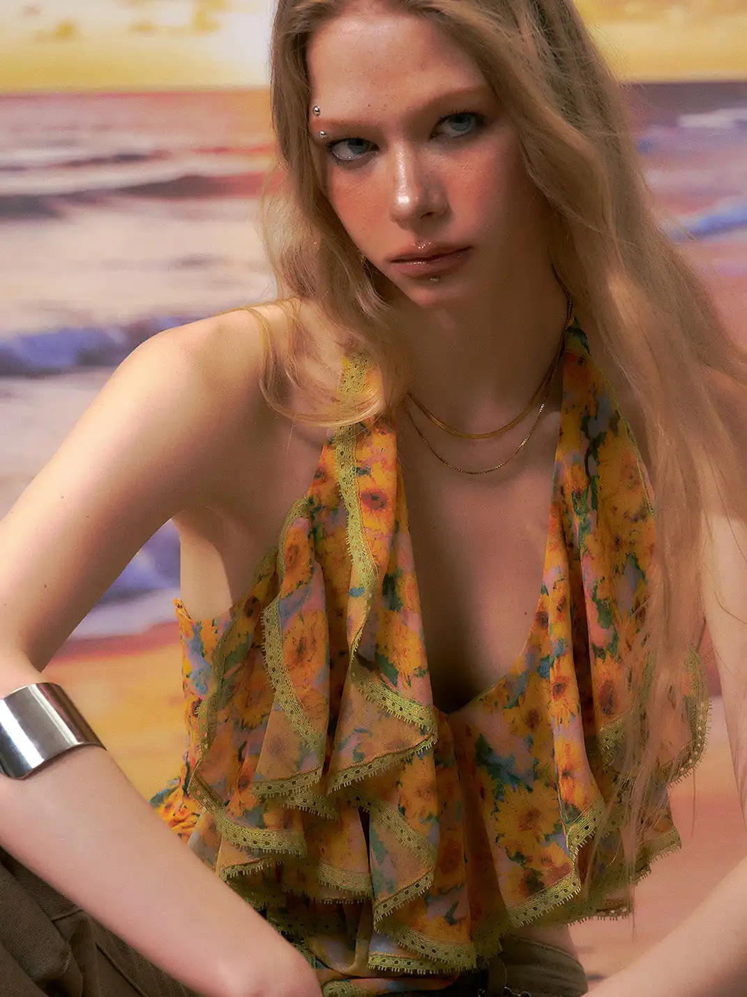 THE NEVERMORE | Floral Print Ruffle Halter Top
