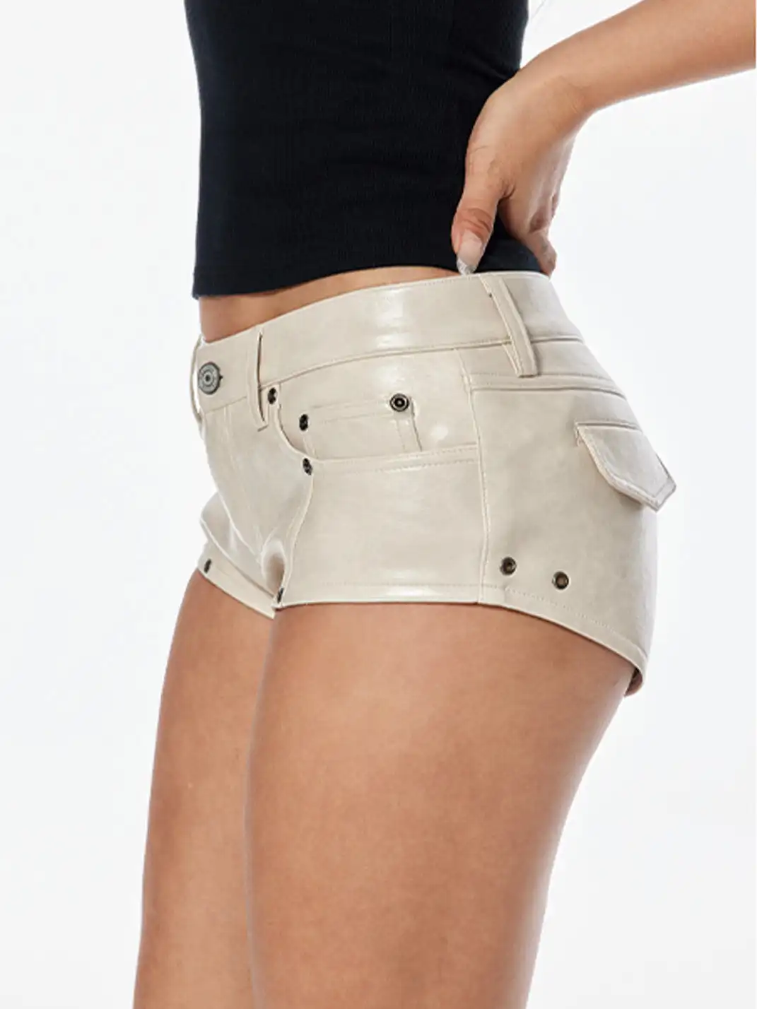 BUM STUDIO | Waxed Leather Patchwork Low-Rise Shorts
