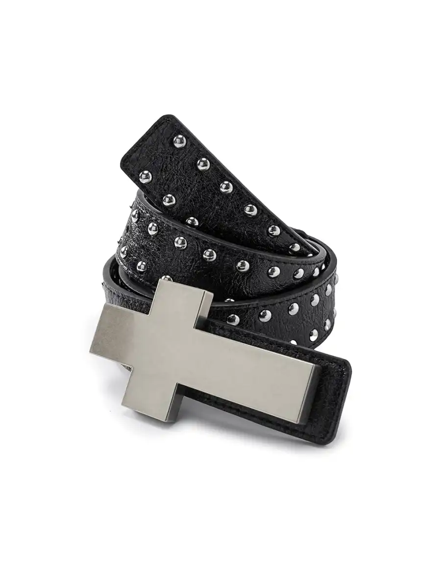 REBEL WAVE | "╋" Cracked Leather Rivet Belt - 2