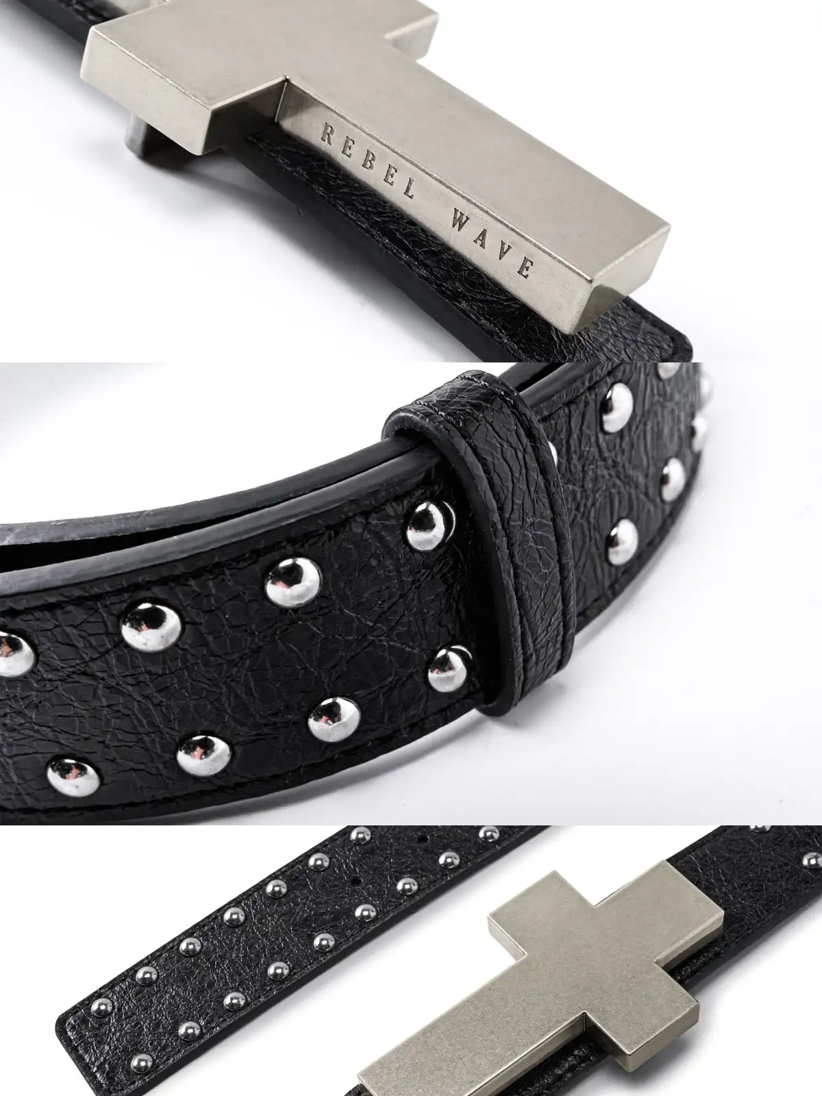 REBEL WAVE | "╋" Cracked Leather Rivet Belt