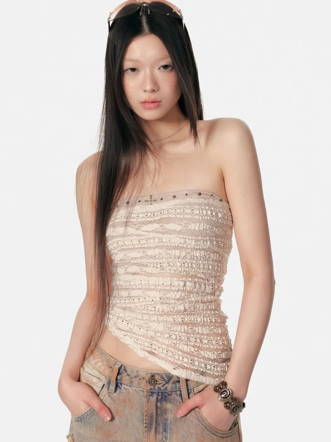 4 Muggle | Cross Studded Colorblock Bustier
